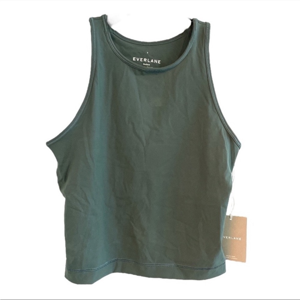 Everlane The Perform Tank Cropped Tank Top Dark Green Size Medium